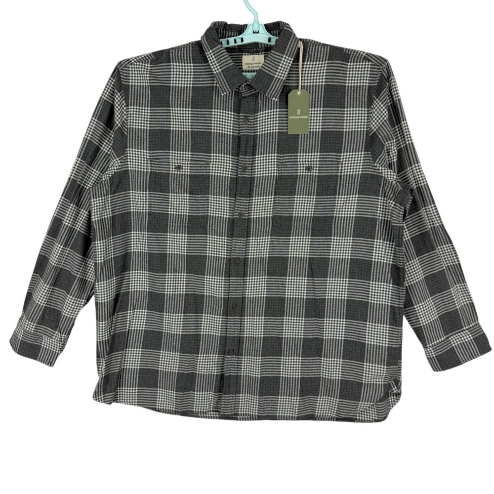 NWT Mutual Weave Men's Gray Plaid Long Sleeve Button-Down Shirt Big Tall Sz 2XL